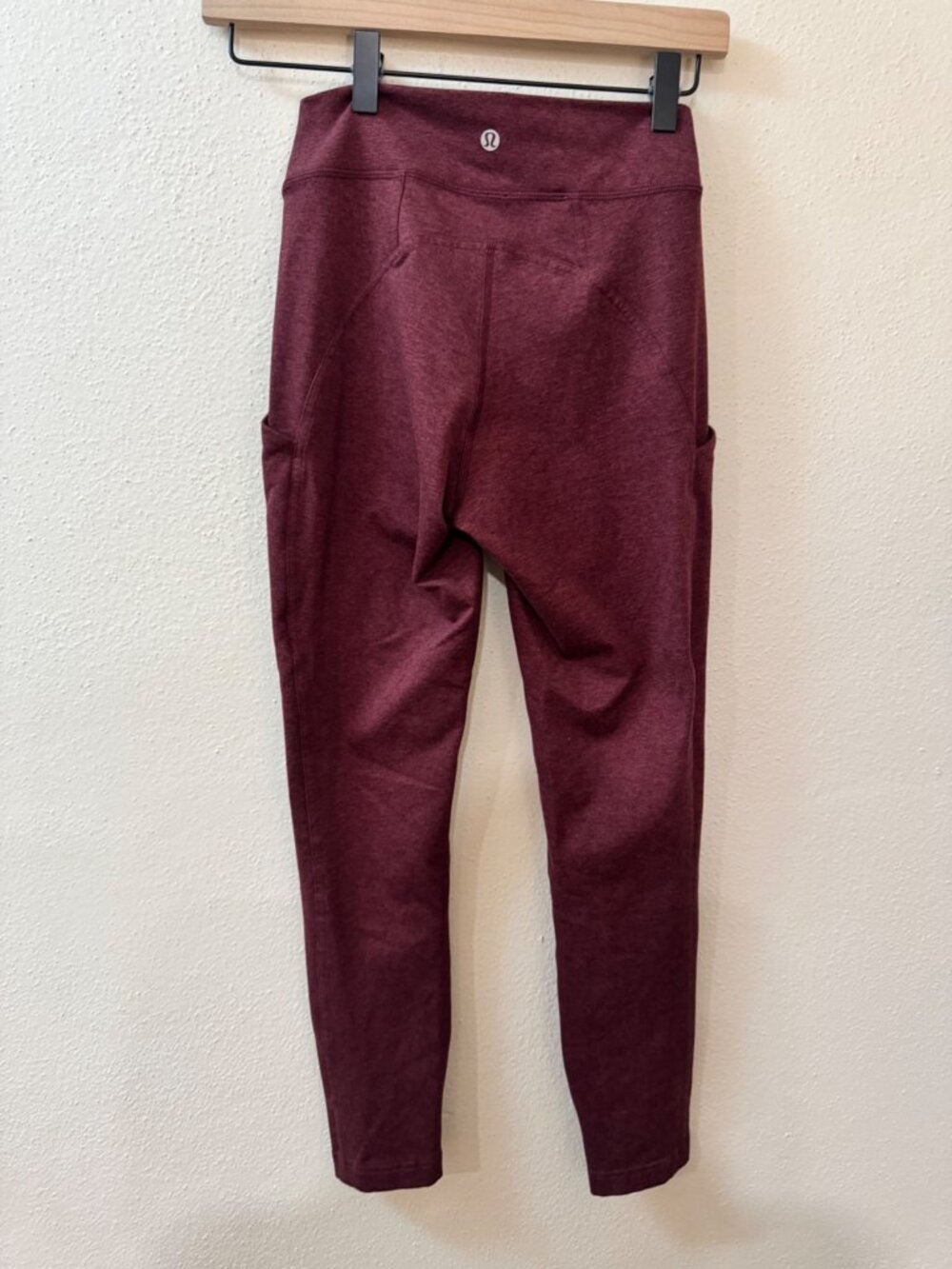 Lululemon Heathered Burgundy Leggings Side Pockets Size 4